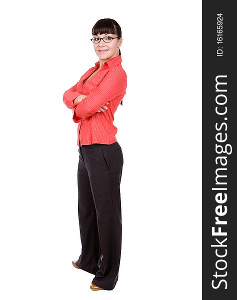 Young adult woman with glasses. over white background. Young adult woman with glasses. over white background