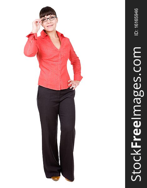 Young adult woman with glasses. over white background. Young adult woman with glasses. over white background