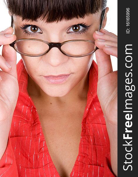 Young adult woman with glasses. over white background. Young adult woman with glasses. over white background