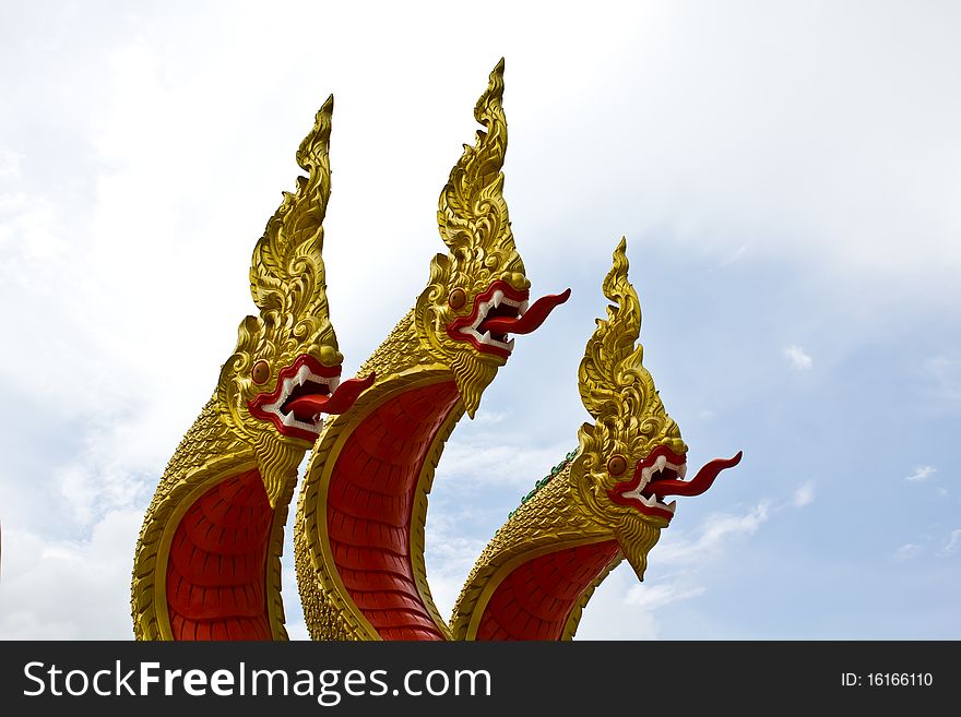 King naga three head in thai temple