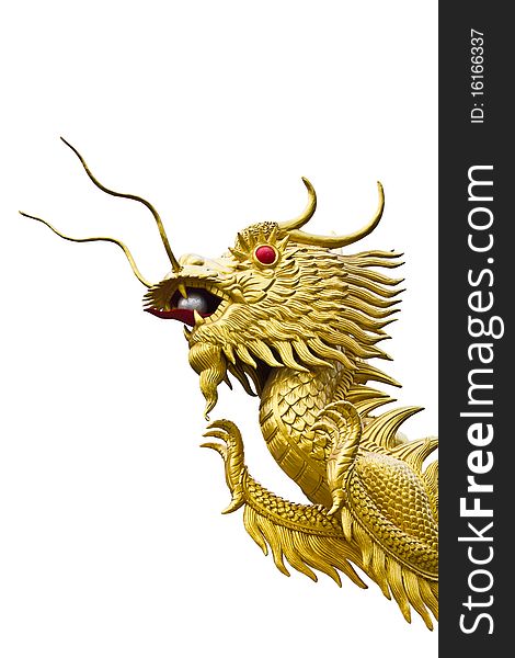 Golden dragon head statue on white backgroud. Golden dragon head statue on white backgroud