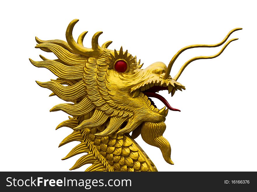 Golden dragon head statue on white background. Golden dragon head statue on white background