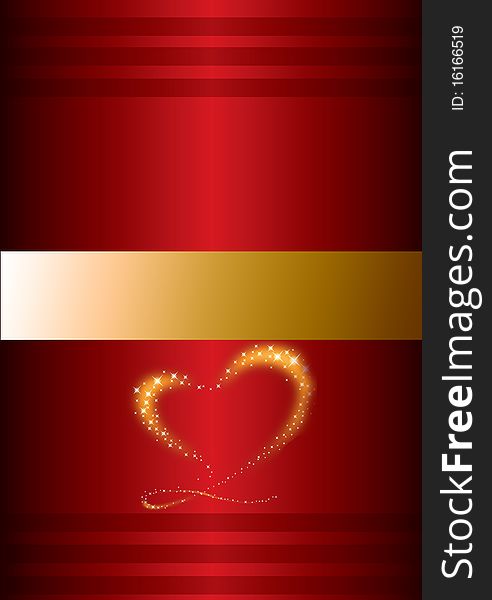Red antique background with golden heart. Red antique background with golden heart
