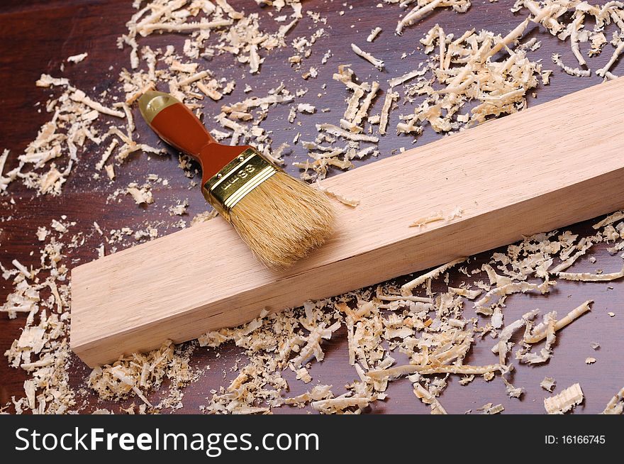 Shavings of wood, brick and brush painting