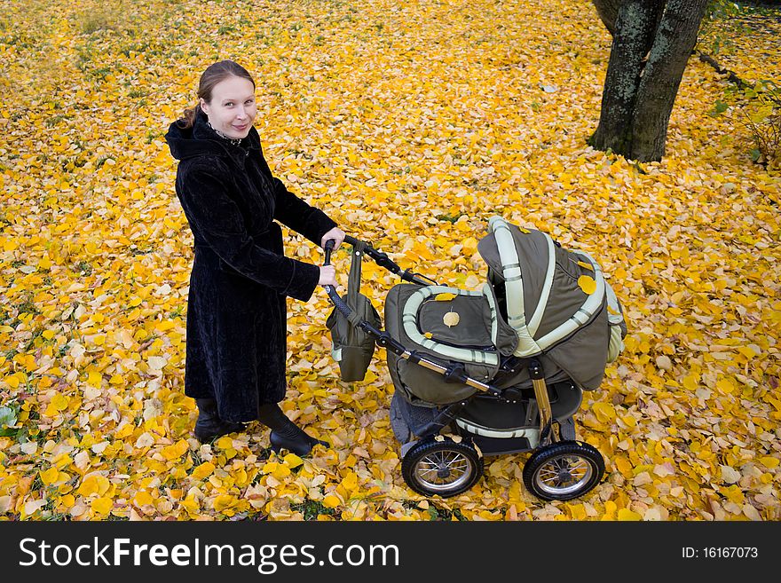 Mother With A Stroller.