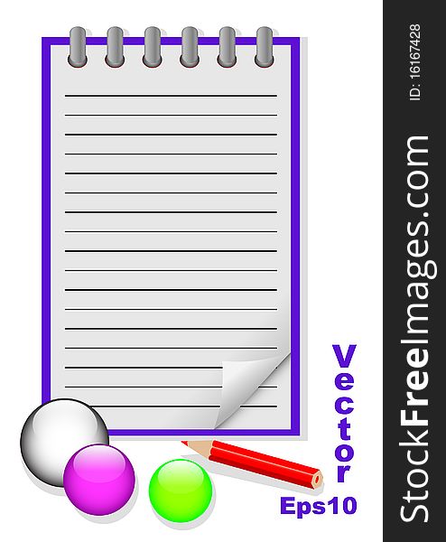 Icon notebook with a pencil and glass spheres. vector eps10. Icon notebook with a pencil and glass spheres. vector eps10.