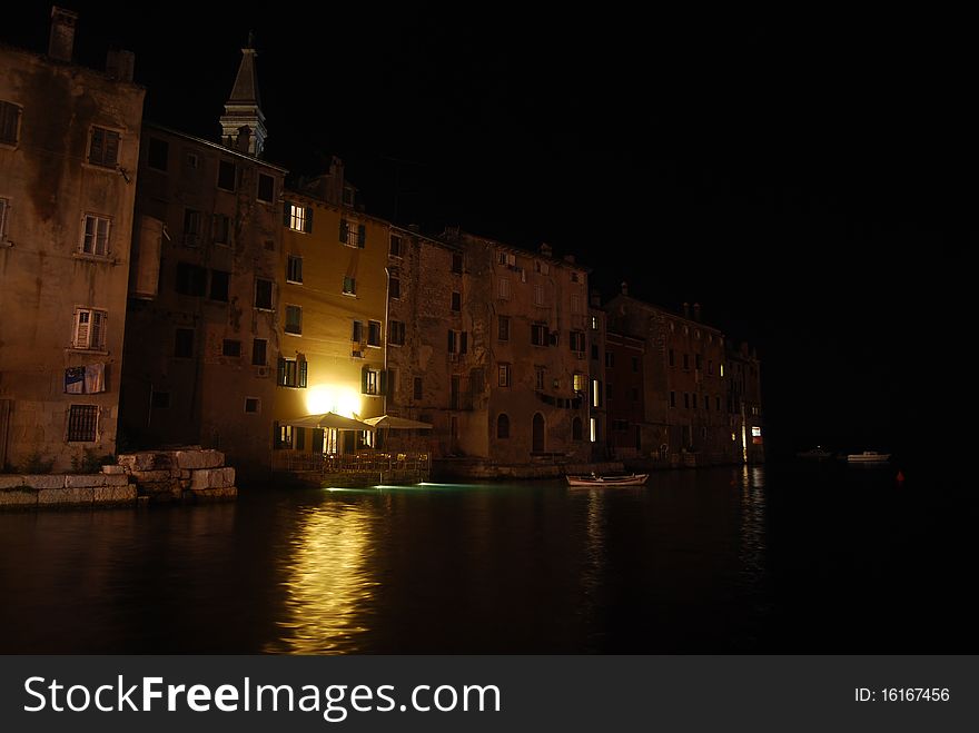 View of old town of Rovinj at night. View of old town of Rovinj at night