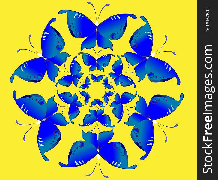 Pattern butterfly on a yellow background