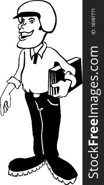 Black and white drawing of a collector carrying a portfolio. Black and white drawing of a collector carrying a portfolio
