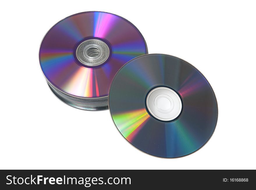 Many compact disks isolated on the white background