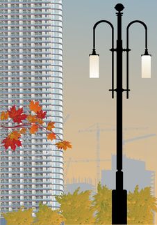 Skyscraper And Street Lamp Illustration Royalty Free Stock Images Skyscraper And Street Lamp Illustration Royalty Free Stock Images