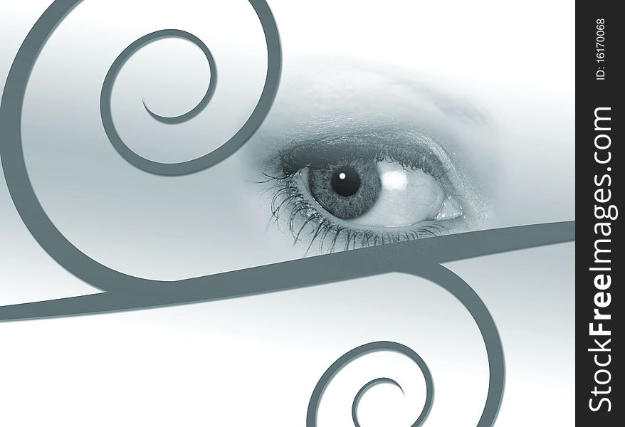 Eye on graduated background with swirl shapes. Eye on graduated background with swirl shapes