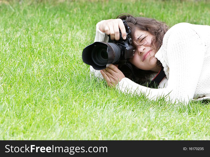 Girl Taking Pictures On Nature