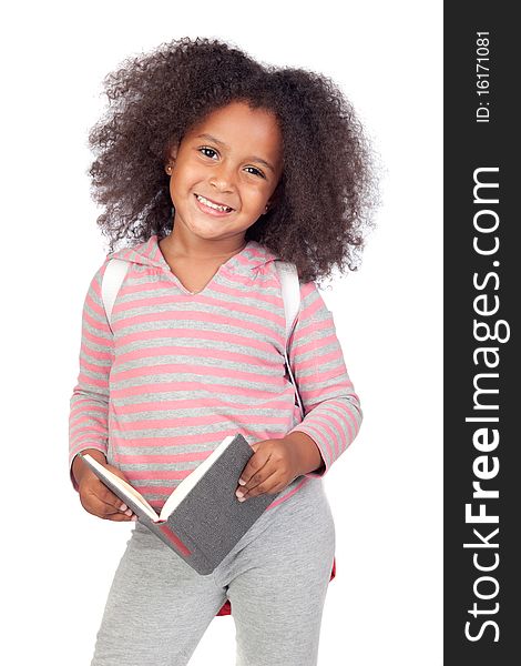 Student little girl with beautiful hairstyle isolated over white