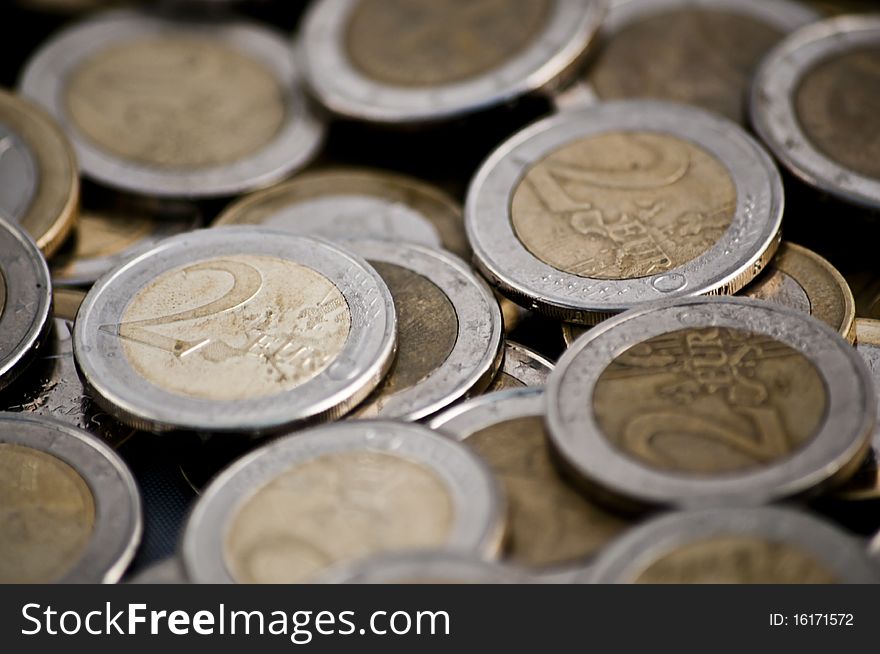 Pile of grungy euro coins. Pile of grungy euro coins