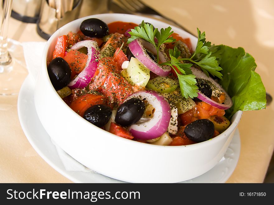 Greek Salad,mixed With Tomato And Black Olives