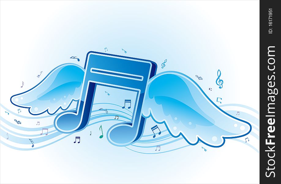 vector illustration of musical theme with wing. vector illustration of musical theme with wing