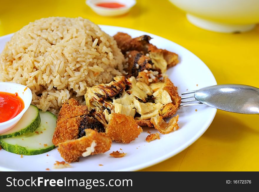 Healthy Chinese style vegetarian chicken rice. Suitable for concepts such as creative food, and food and beverage.