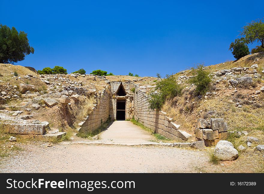 Treasury in Mycenae town, Greece - archaeology background