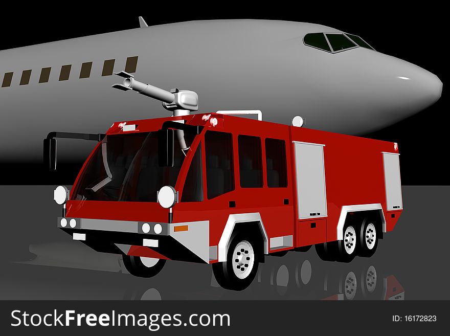 Airport fire fighting vehicle with extinguishing devices. Airport fire fighting vehicle with extinguishing devices.