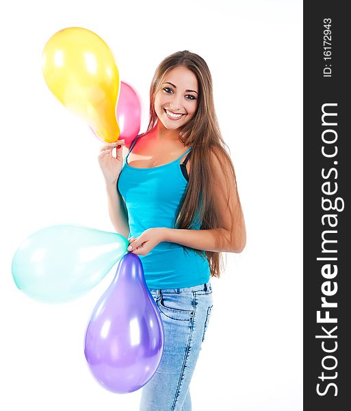 Happy cute women with the balloons