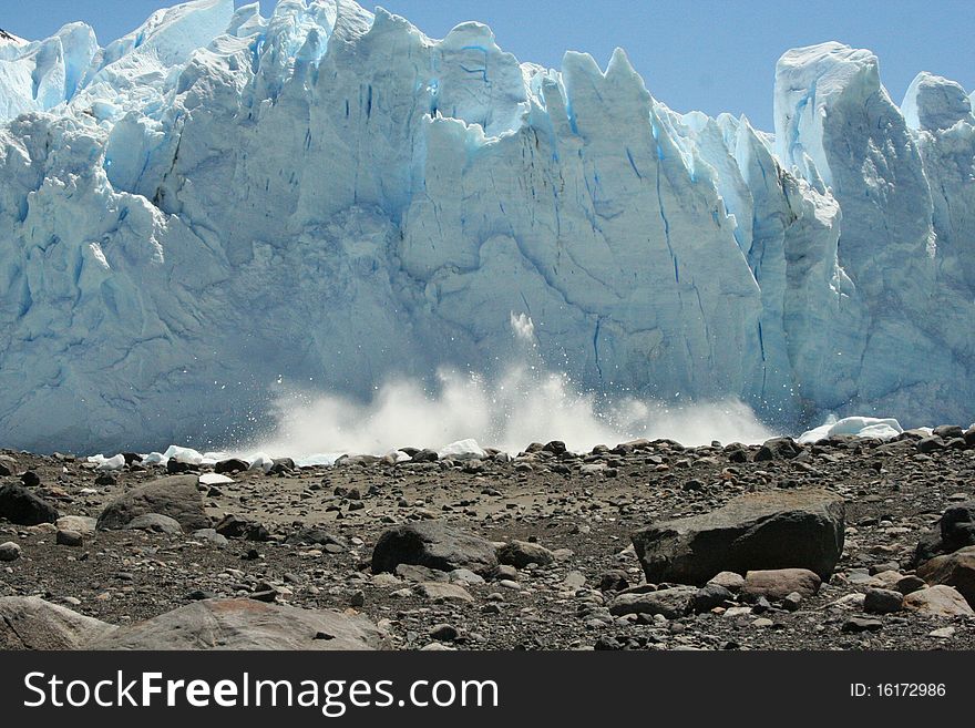 Glacier with parts falling down. Glacier with parts falling down