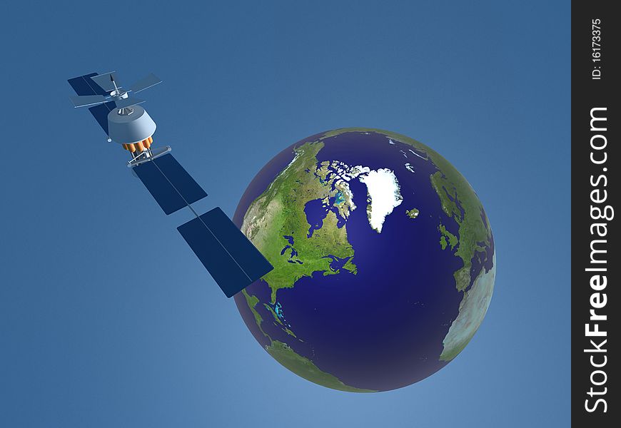 3D representation of Satellite in space in blue background