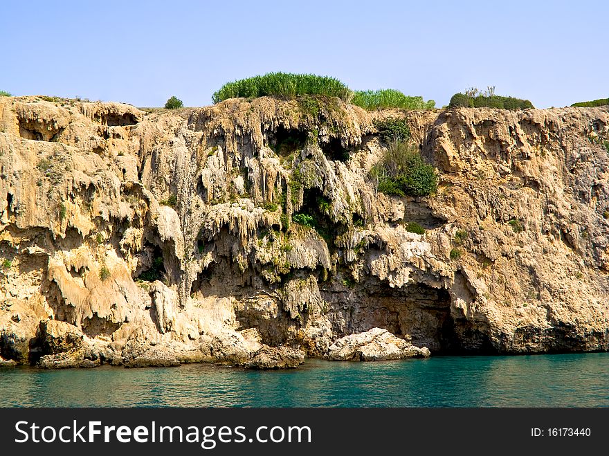 Skull rocks Mediterranean sea. Turkey