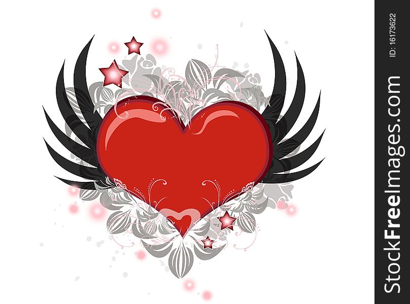Lovely Valentine heart with wings flying isolated over white. Lovely Valentine heart with wings flying isolated over white