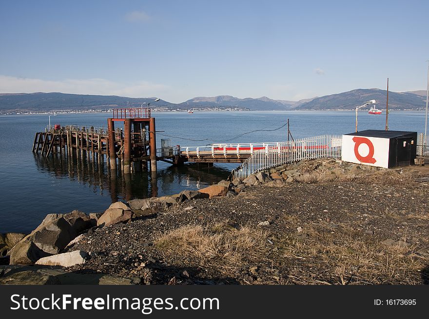 On the River Clyde in Scotland this empty car ferry pier affords stunning views across the river