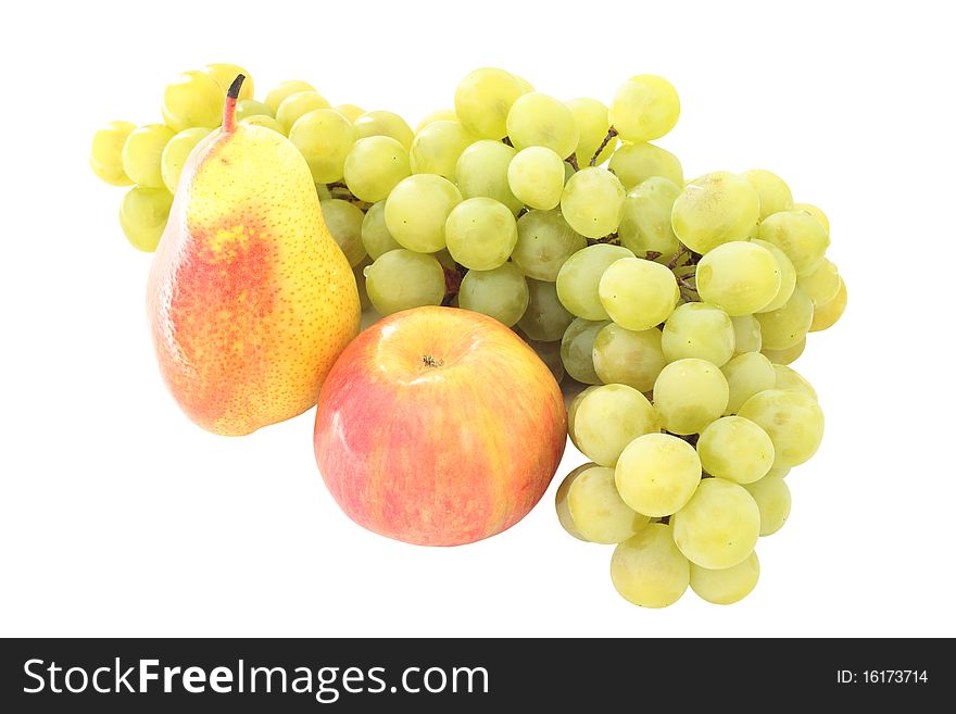 Pears and grapes on a white background