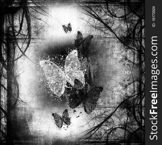 Grunge abstraction with butterfly