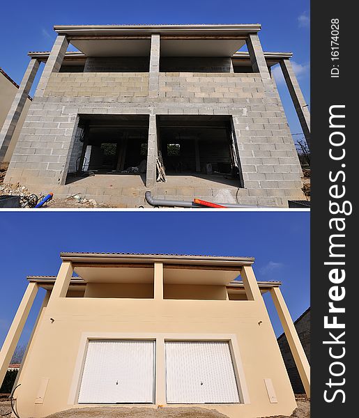 House under construction before and after. House under construction before and after