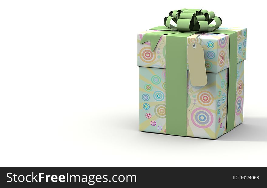 Colored gift box on a white background with tag