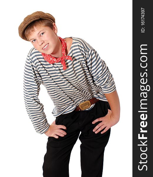 Portrait of handsome teenage dressed in seaman shirt. Portrait of handsome teenage dressed in seaman shirt