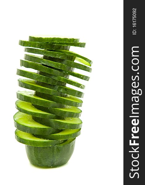 Fresh green cucumber on white background