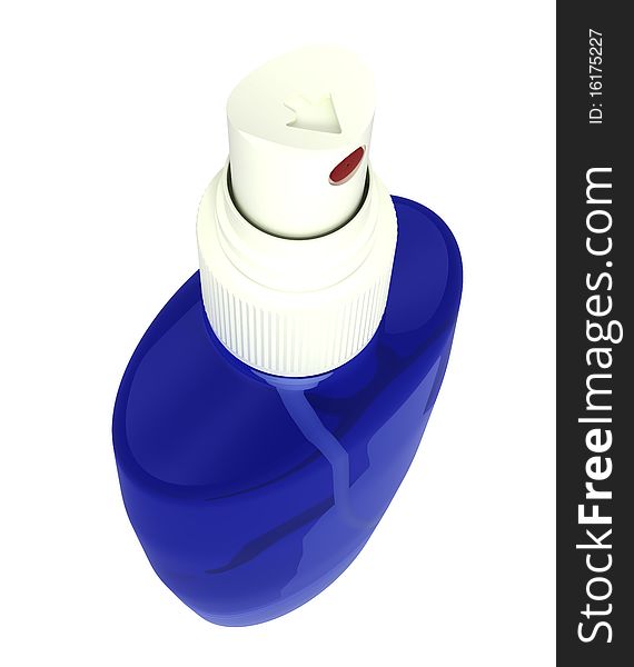 Spray bottle, blue, isolated on white, 3d