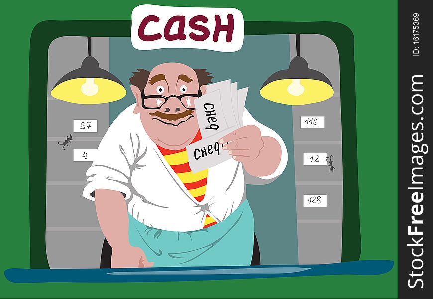 Cashier usurer with notes in hand