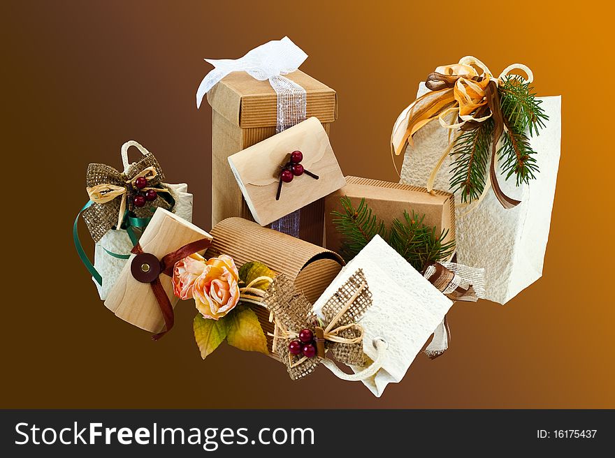 Several Christmas packages on a white background. Several Christmas packages on a white background