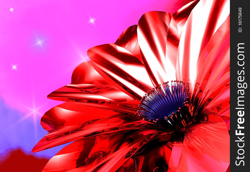 Scene of the red steel flower. Scene of the red steel flower