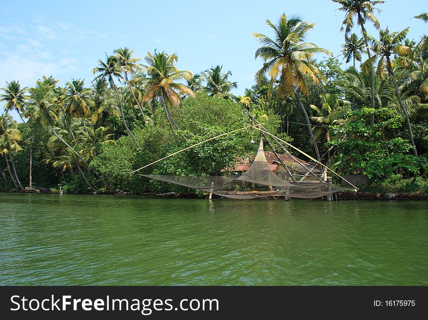 Chinese fishing nets in the backwater region of Kerala