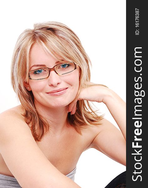 Portrait of beautiful young girl on white background