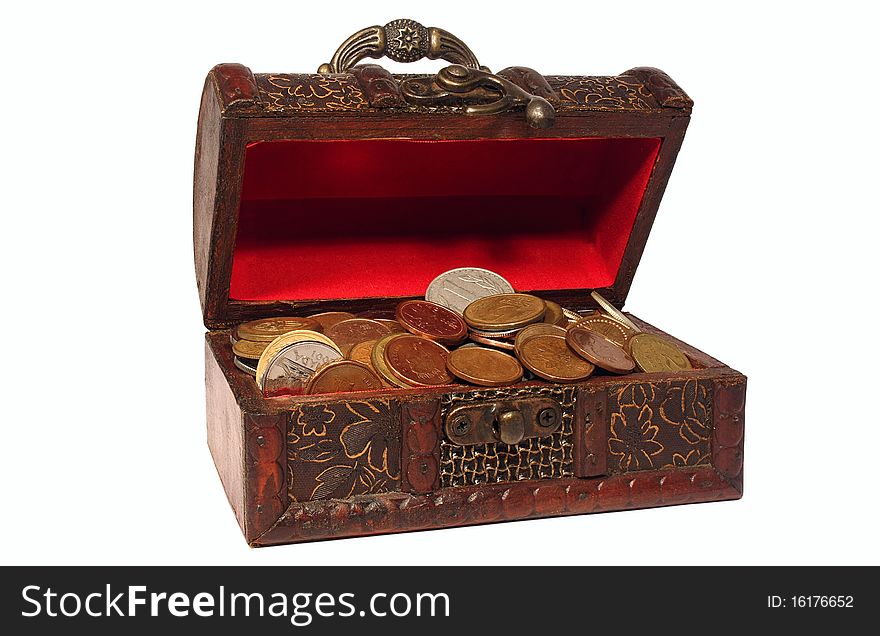 Wooden Chest With Coins