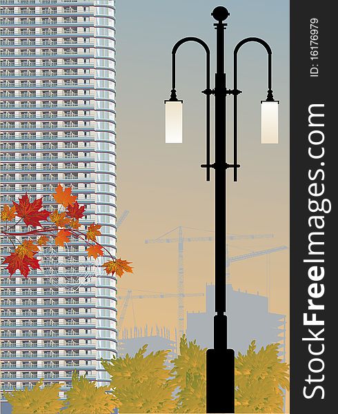 Skyscraper And Street Lamp Illustration