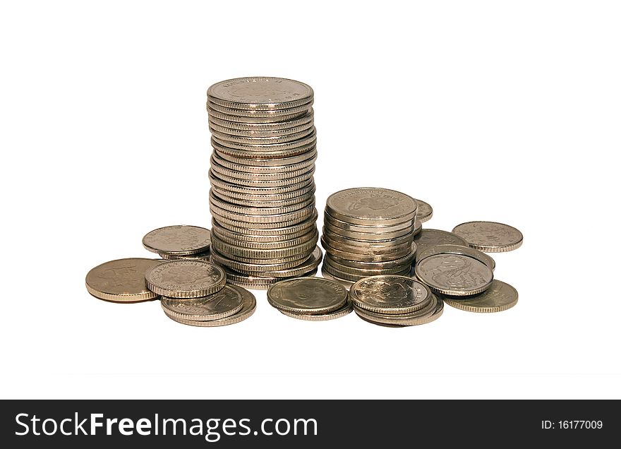 Stack of coins isolated on white background