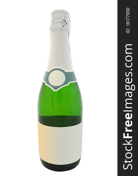 Bottle of champagne under the white background