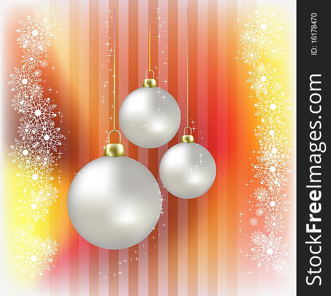 Christmas balls and snowflakes on a orange background