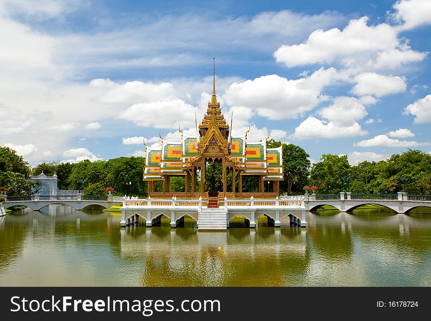 Pang-Pa-In Palace on river and blue sky in Ayutthaya Thailand.