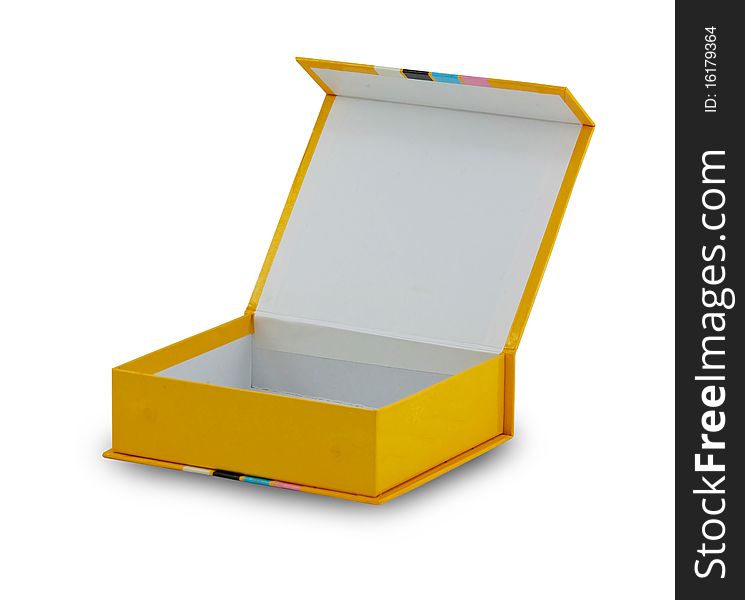Open yellow box on white background
