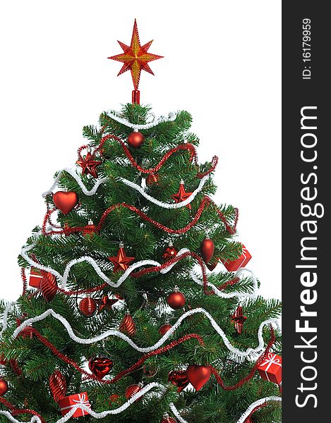 Decorated Christmas tree isolated on white